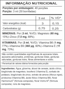Tabela nutricional do suplemento feminino com florais e oligoelementos PRÓ MULHER